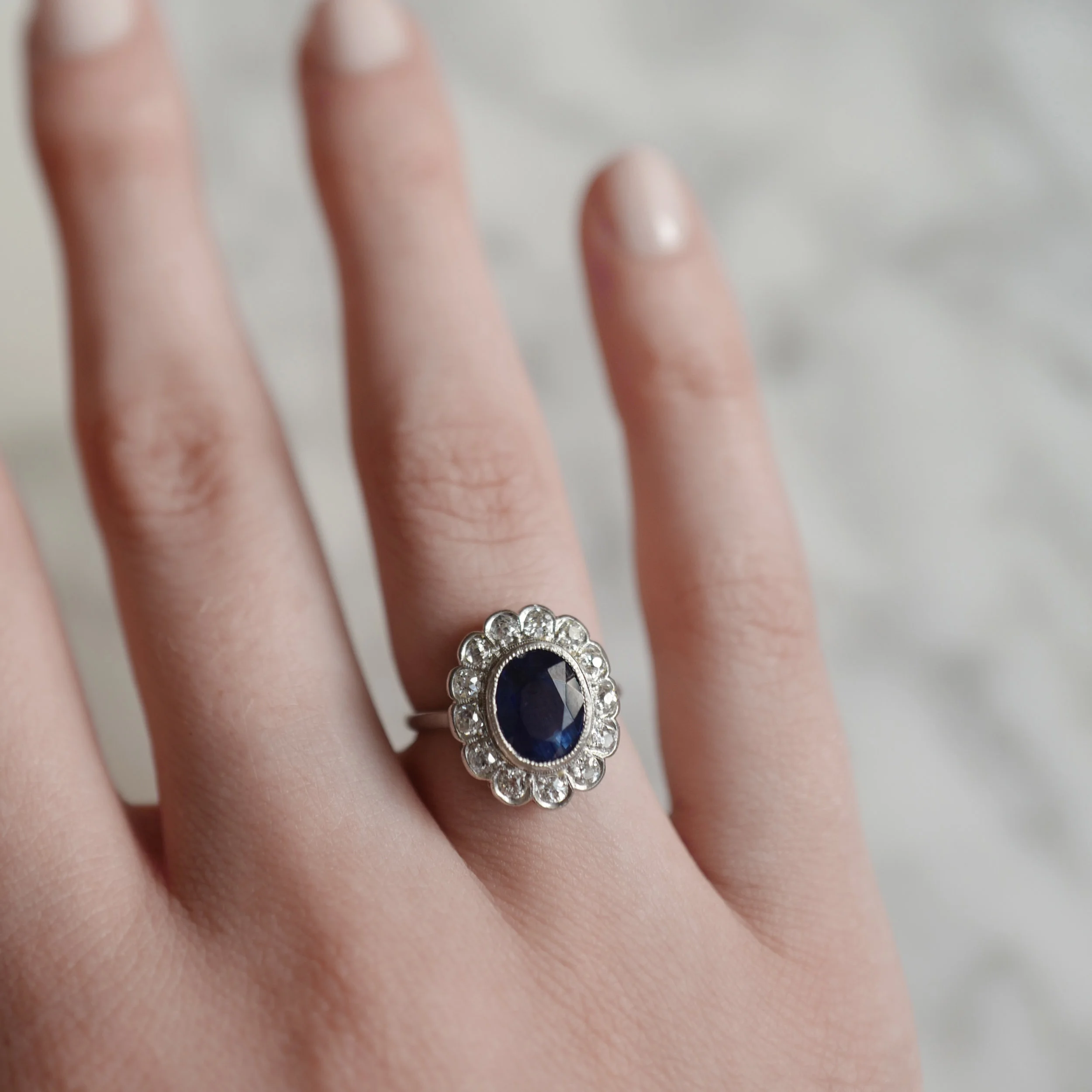 Deep Blue Sapphire and Diamond Engagement Ring