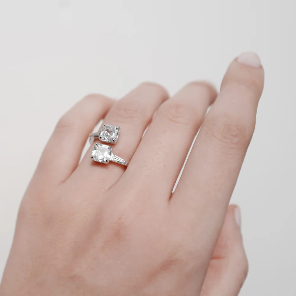 Asscher Cut Engagement Ring On Hand