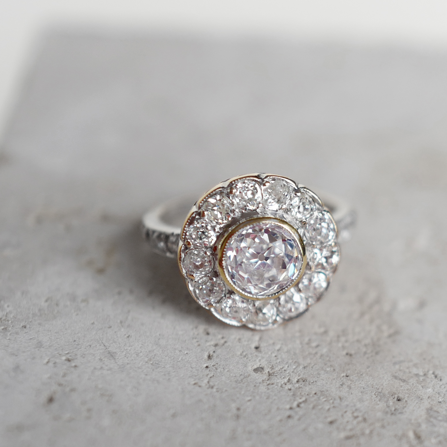 Victorian old european cut cluster engagement ring