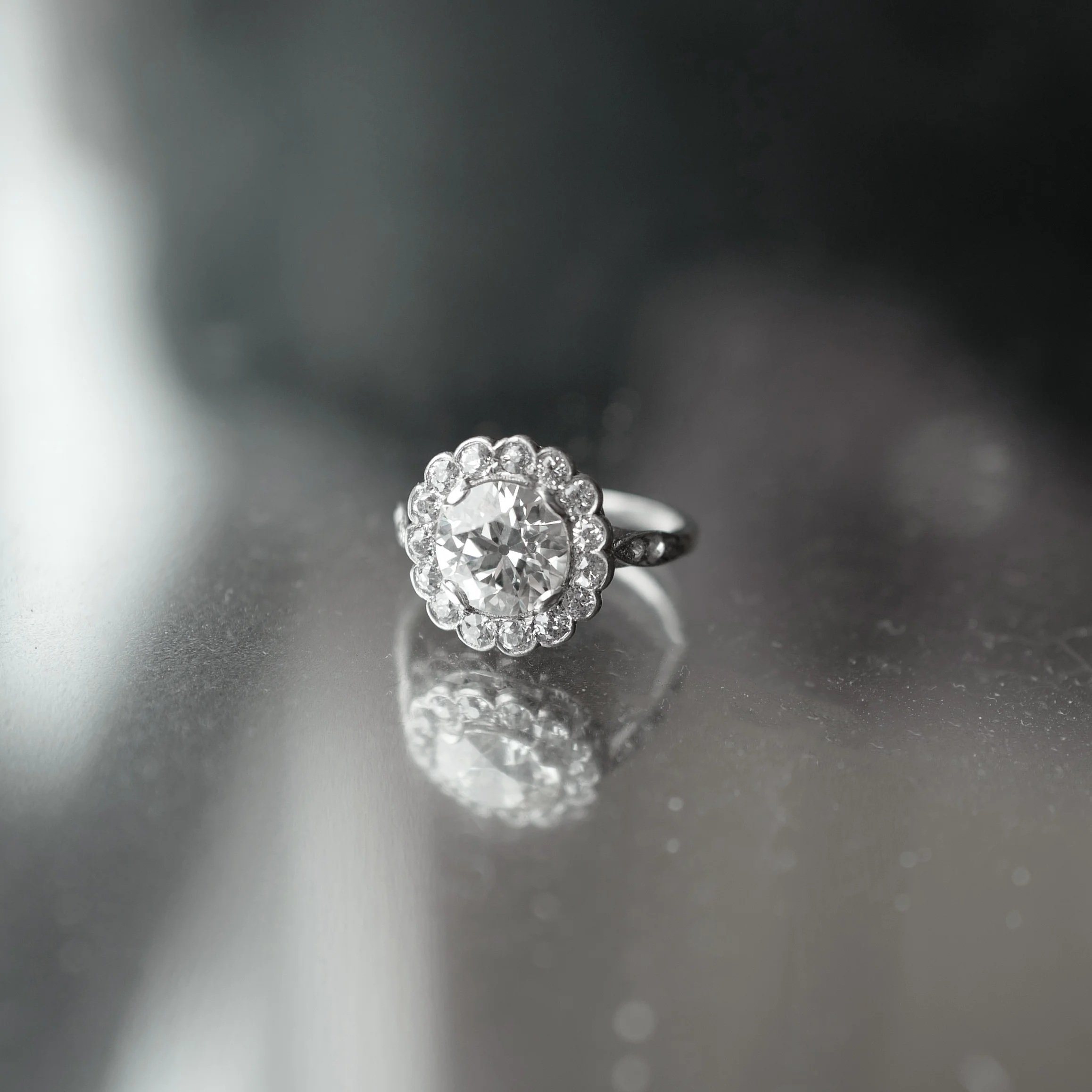 Edwardian Platinum European Cut Engagement Ring