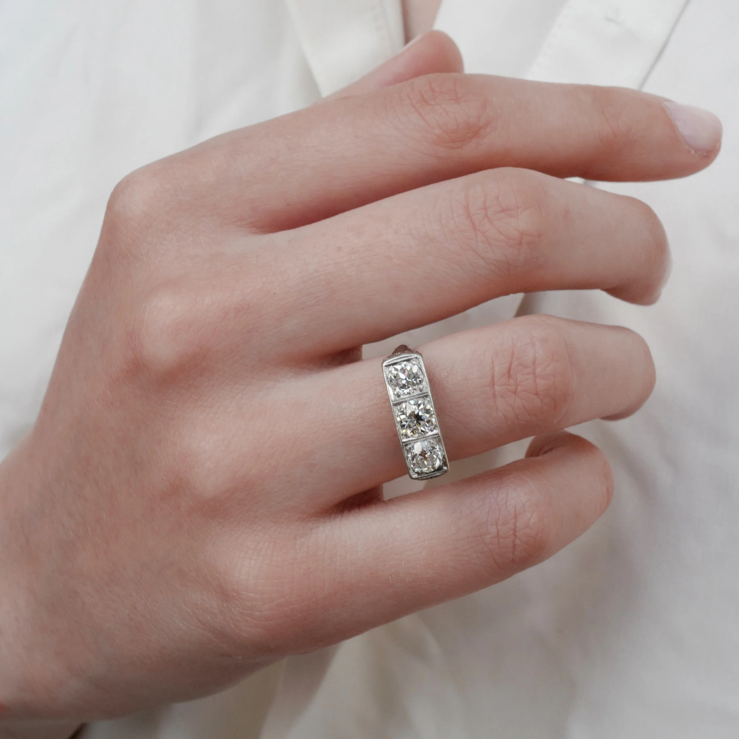 Edwardian Three Diamond Engagement Ring