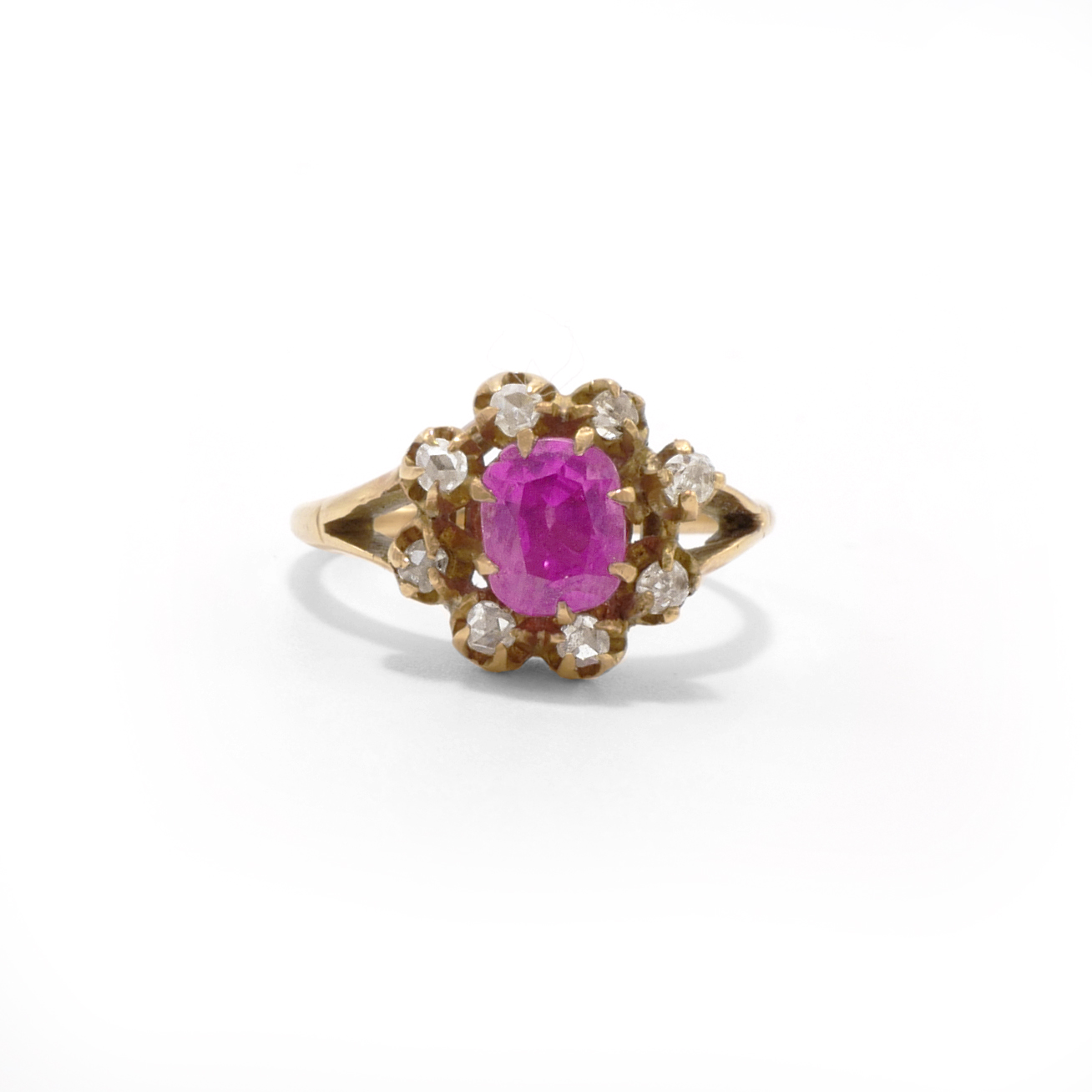 Victorian Era Rose Cut Diamond and Pink Sapphire Ring