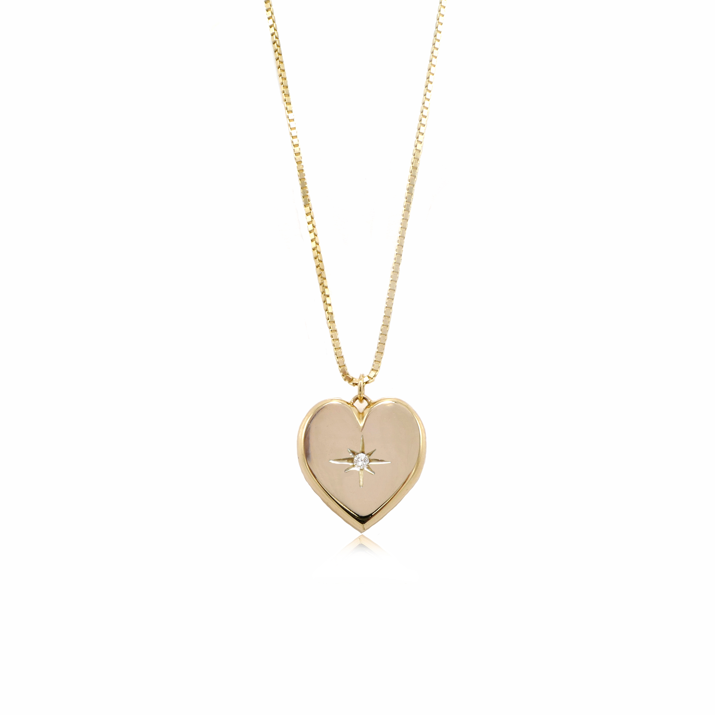 Solid Gold Heart Pendant with Diamond Star