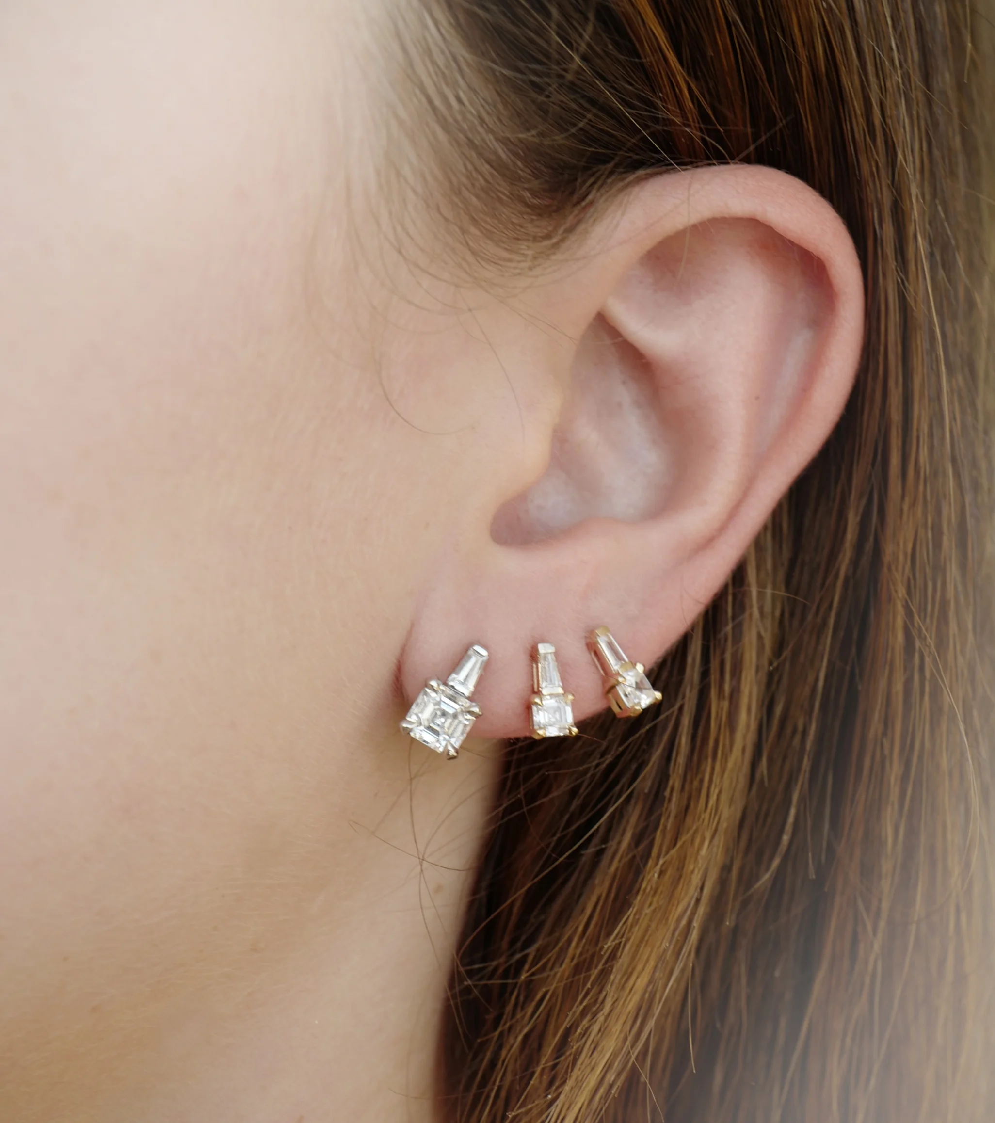 Asscher cut diamond stud earrings