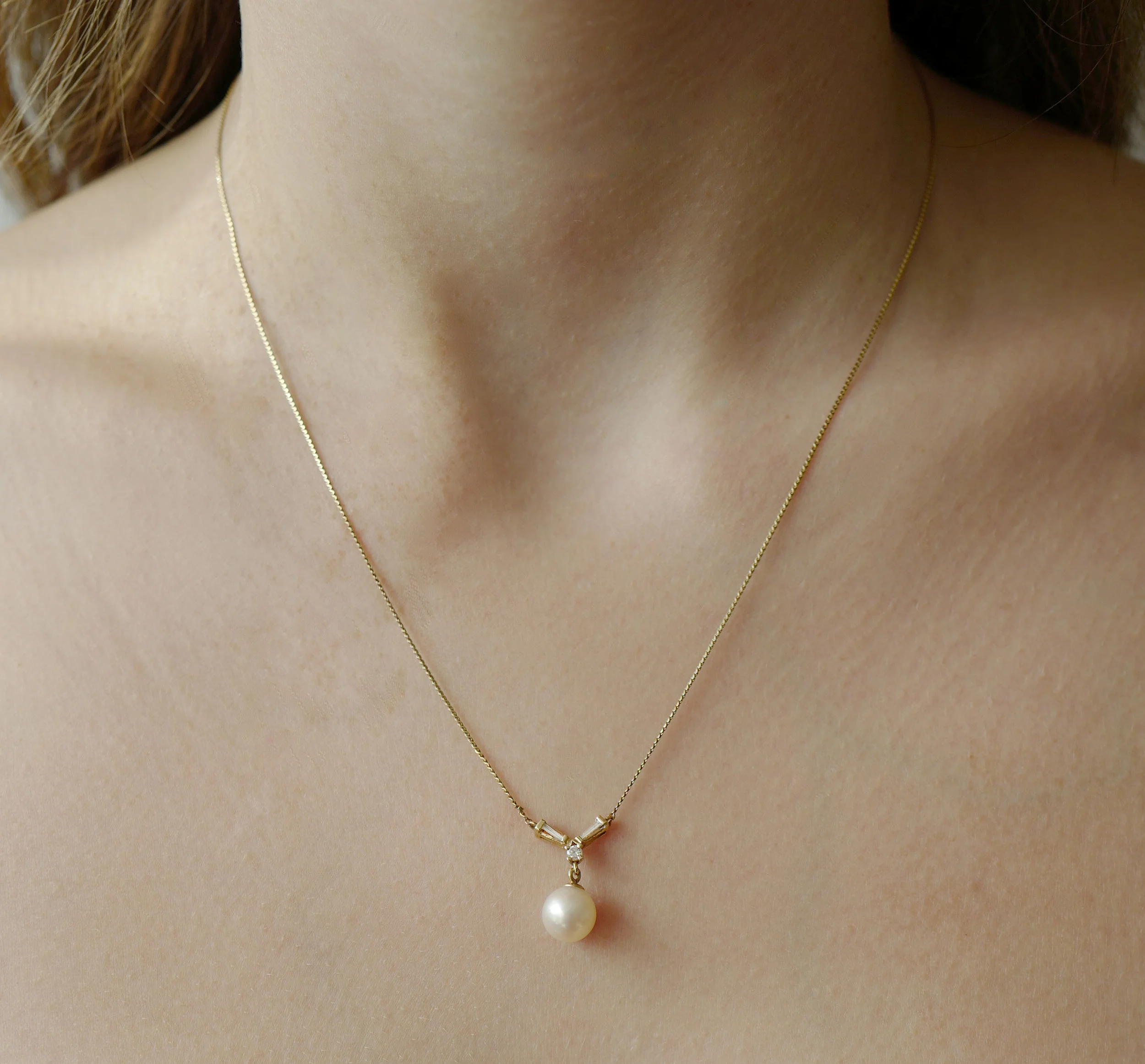 Vintage Pearl and Baguette Necklace