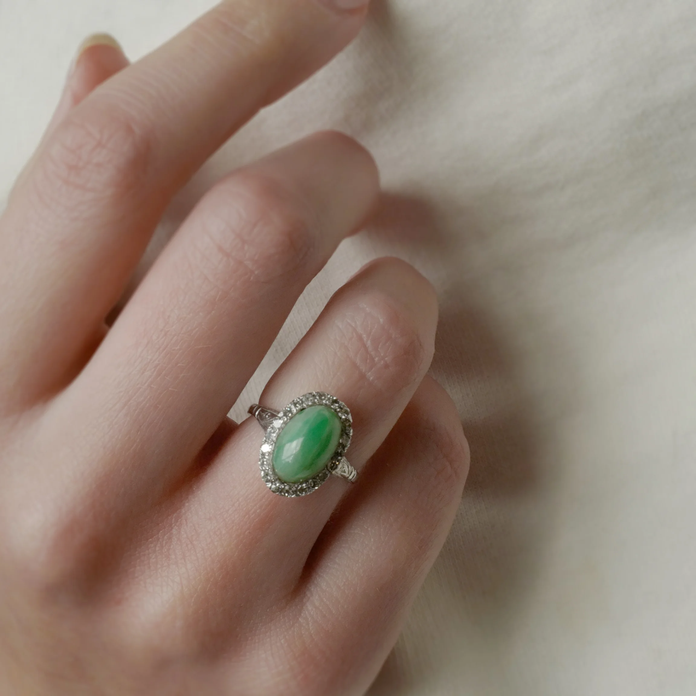 Art Deco Jade and Diamond Ring