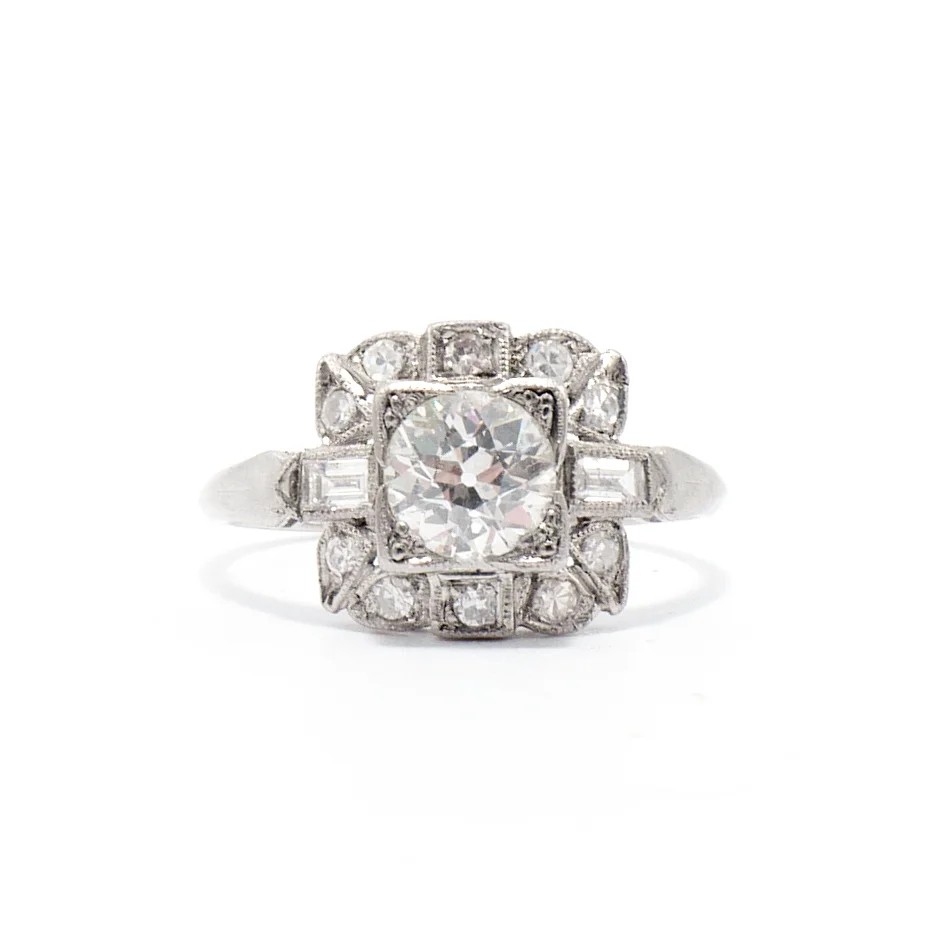 Art Deco European Cut diamond engagement ring
