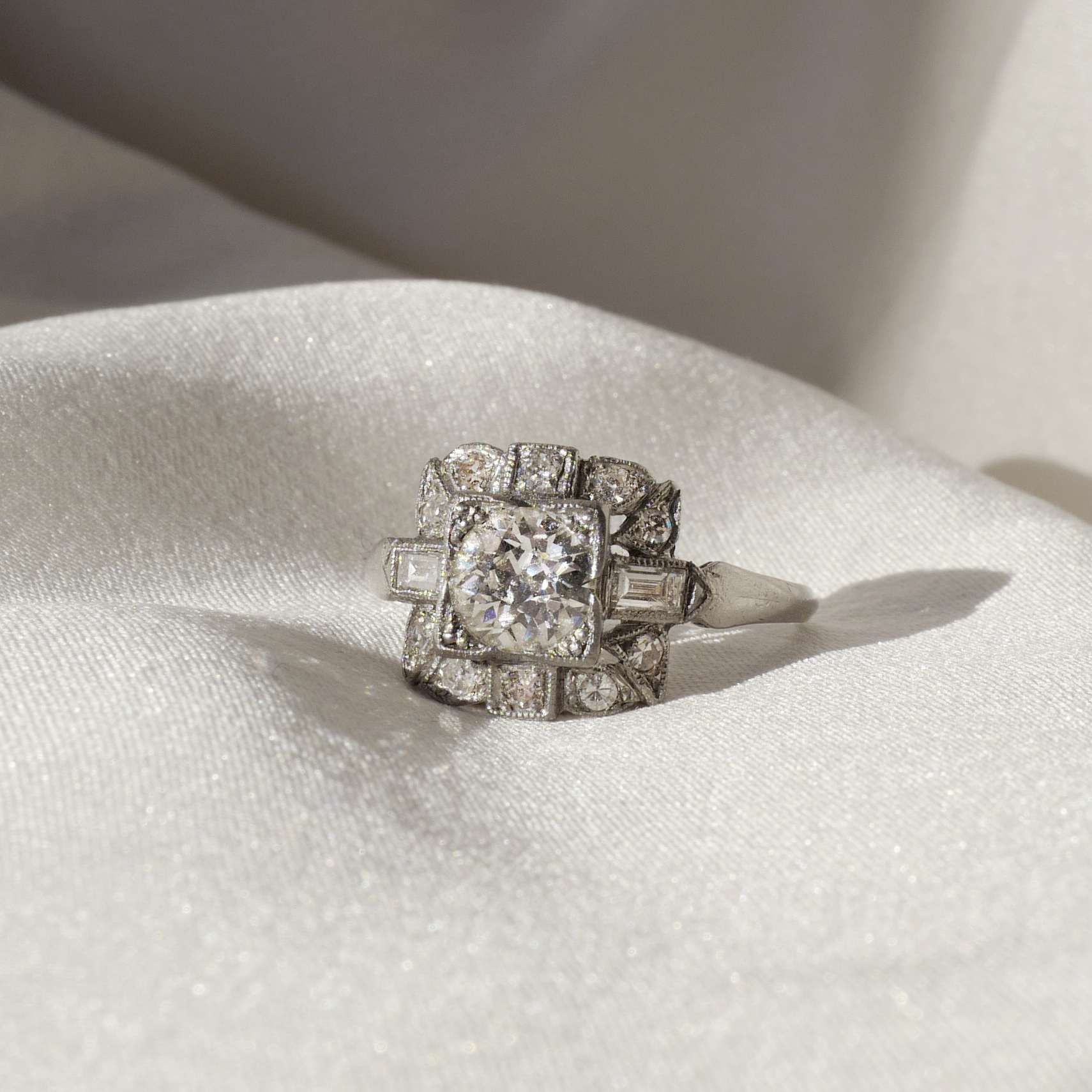 Art Deco European Cut diamond engagement ring