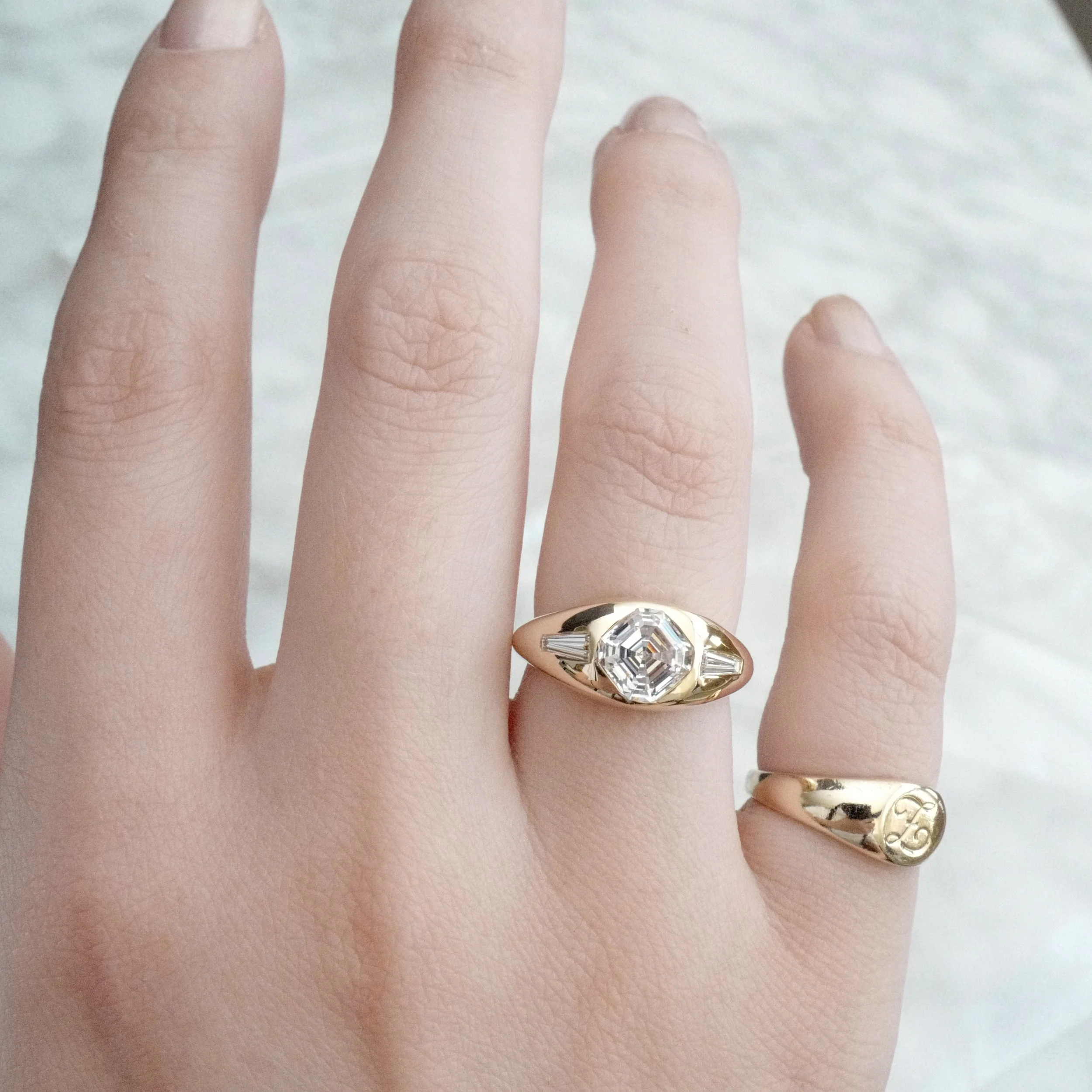 VICTORIAN ASSHCER CUT GYPSY ENGAGEMENT RING