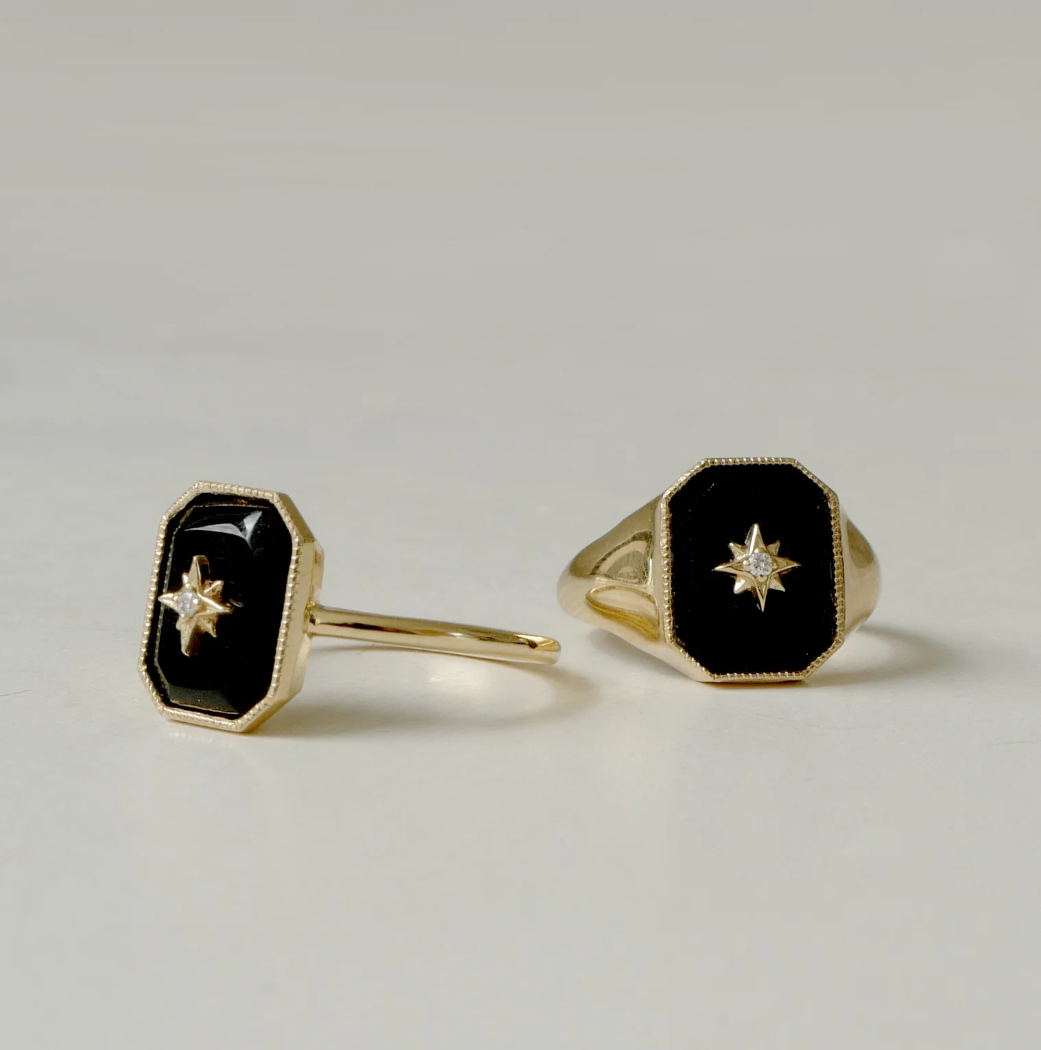 Onyx Diamond Star Signet Ring