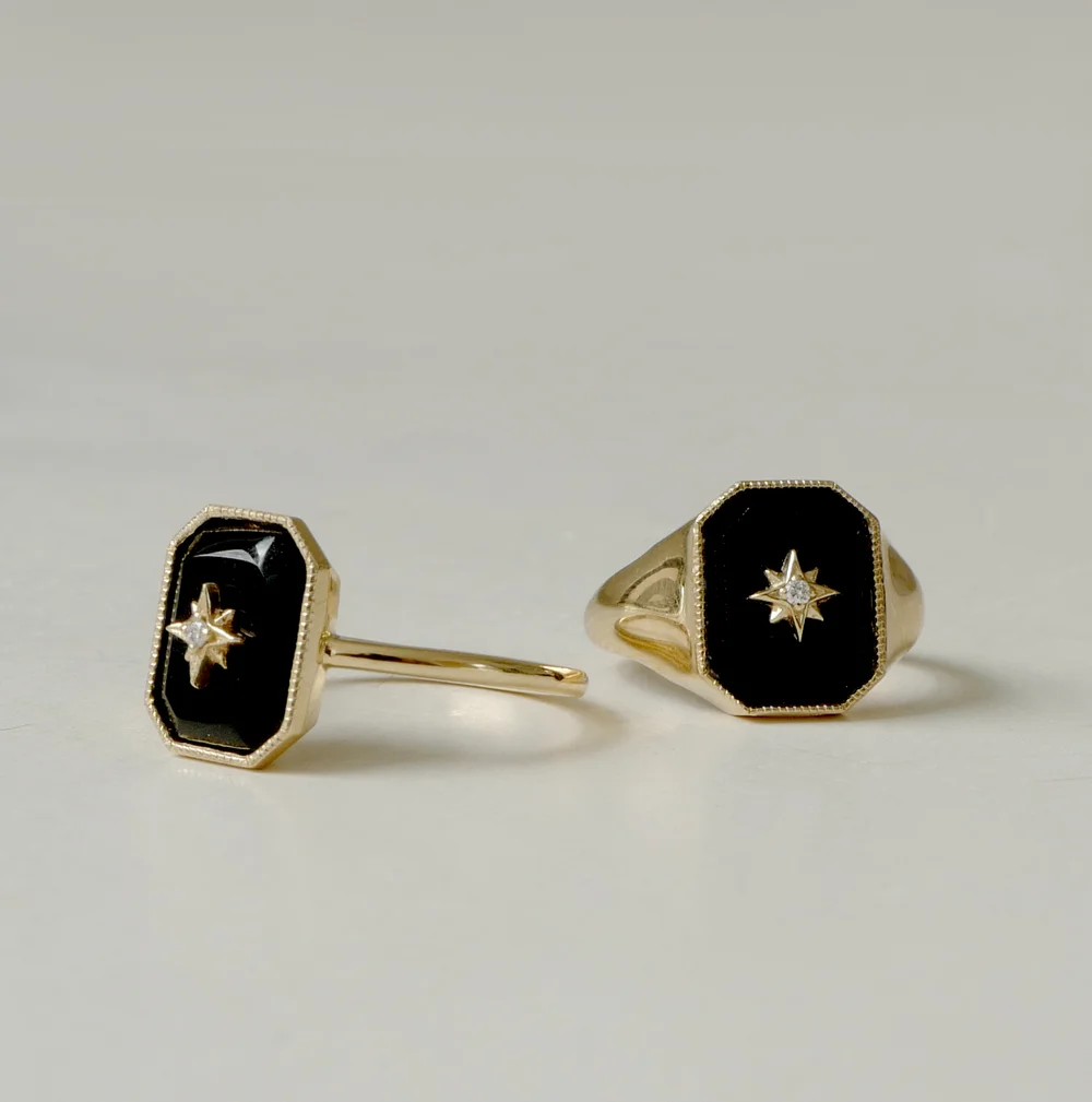 Onyx Diamond Star Signet Ashley Zhang Jewelry