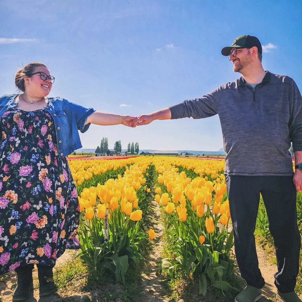 Tabbi, Office Manager at Port Orchard Animal Clinic in Port Orchard, Washington, visiting a Pacific Northwest tulip field.