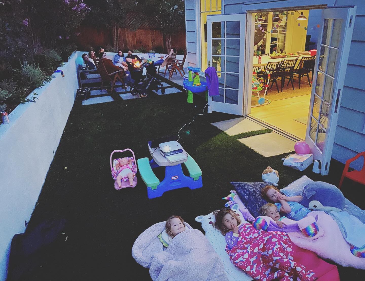 ..nothing makes life more happy than to get a photo from happy clients who spend their first friday night in their new garden space watching movies and hanging by the fire! #safepod #millvalleylandscapes #happyclients #rewardingwork