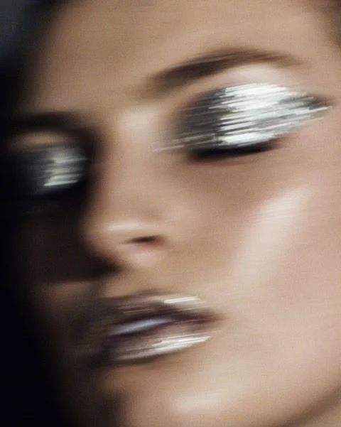 EYES: Mehron Metallic Powder in Silver mixed with Mehron Metallic Mixing Liquid LIPS : Mehron Metallic Powder in Rose and Silver mixed with Smith’s Rose Bud Salve. 