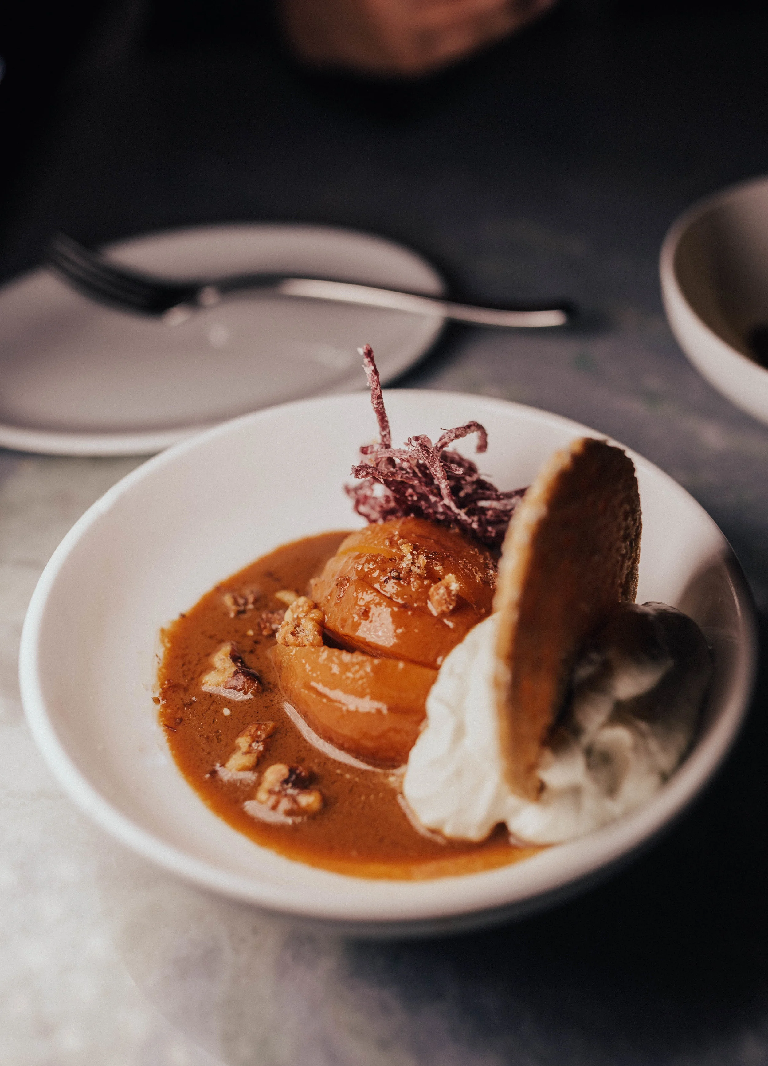 Poached Pear w/ Caramelized Ginger. 