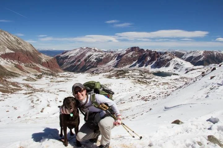 Becky &amp; her dog Zoey at the Maroon Bells