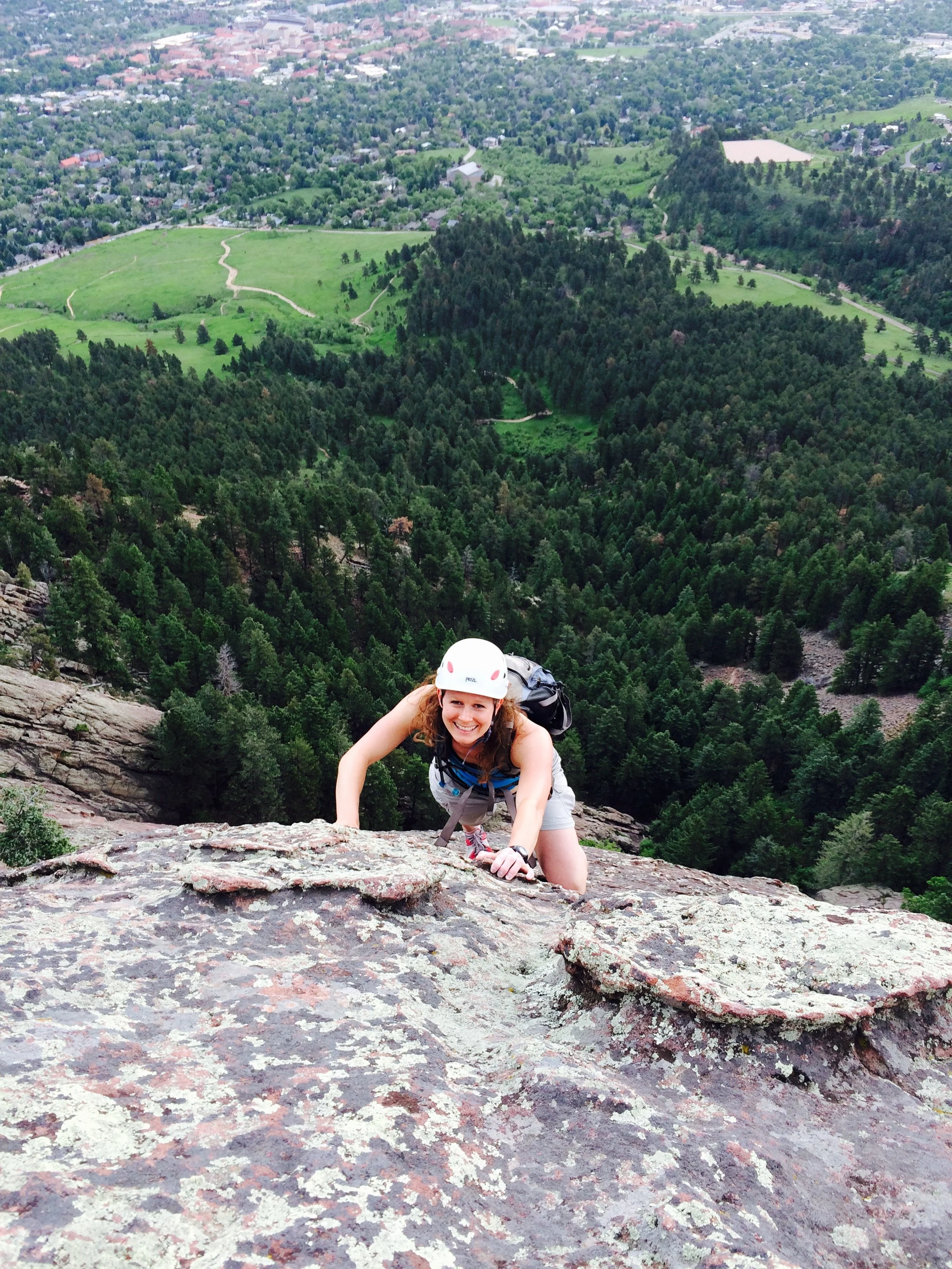 Becky climbing the First Flatiron