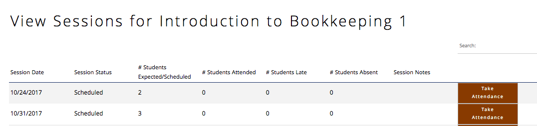 You can start the "take attendance" process from the session list for any course.