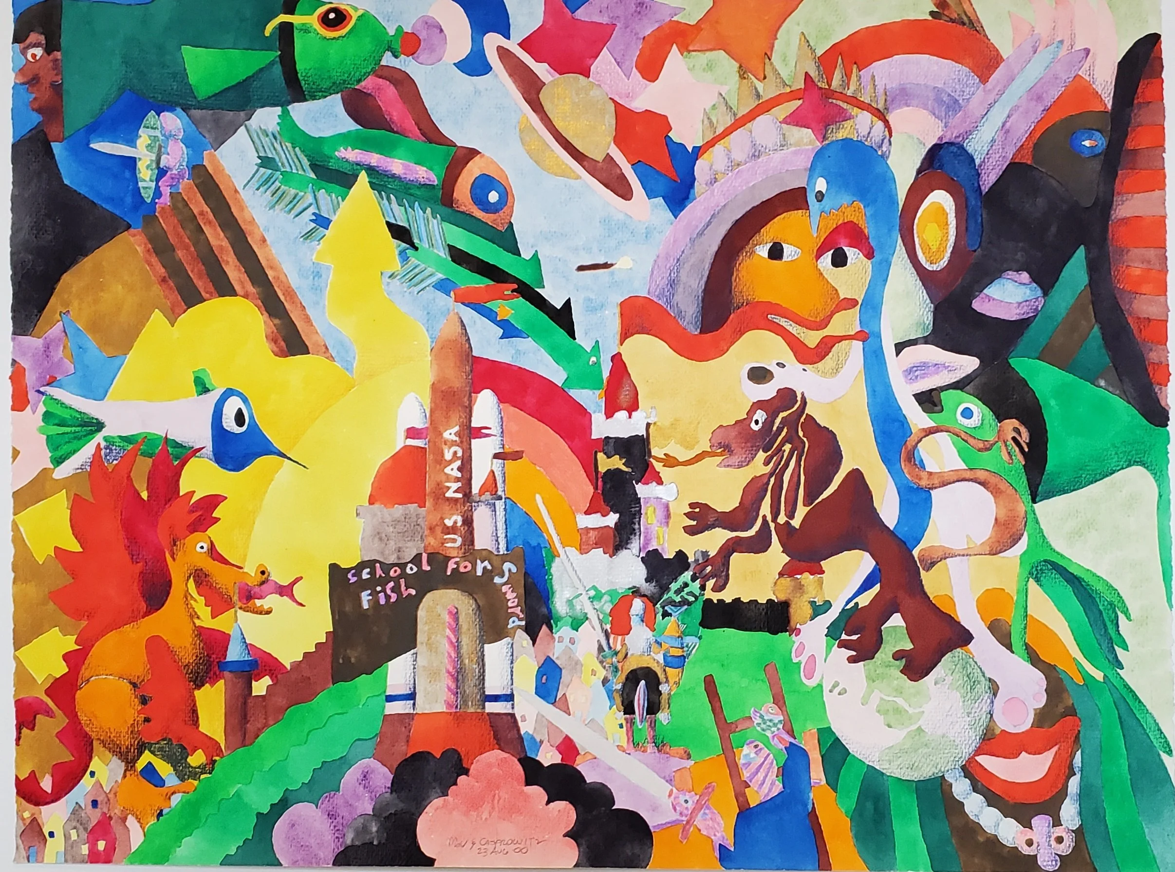 THE DEAN OF THE SCHOOL OF FISH 1995 26" X 20" Acrylic on paper