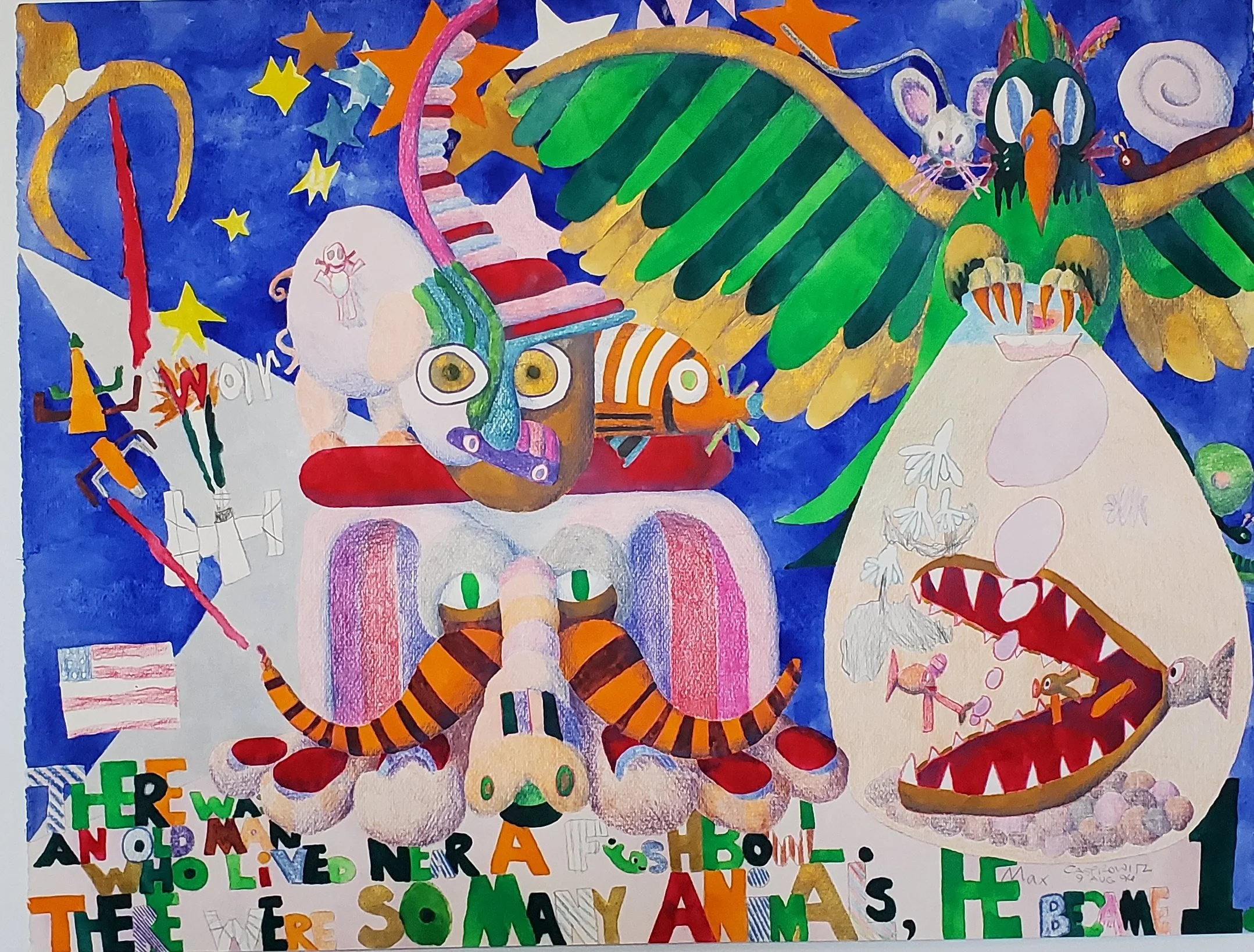 LIFE NEAR A FISHBOWL 1996 26" X 20" Acrylic on paper
