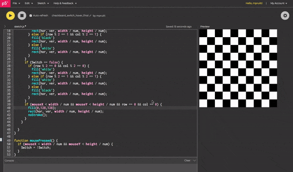 Adding the parameters of row == 0 && col == ), keeps the teal fill within the top left square.
