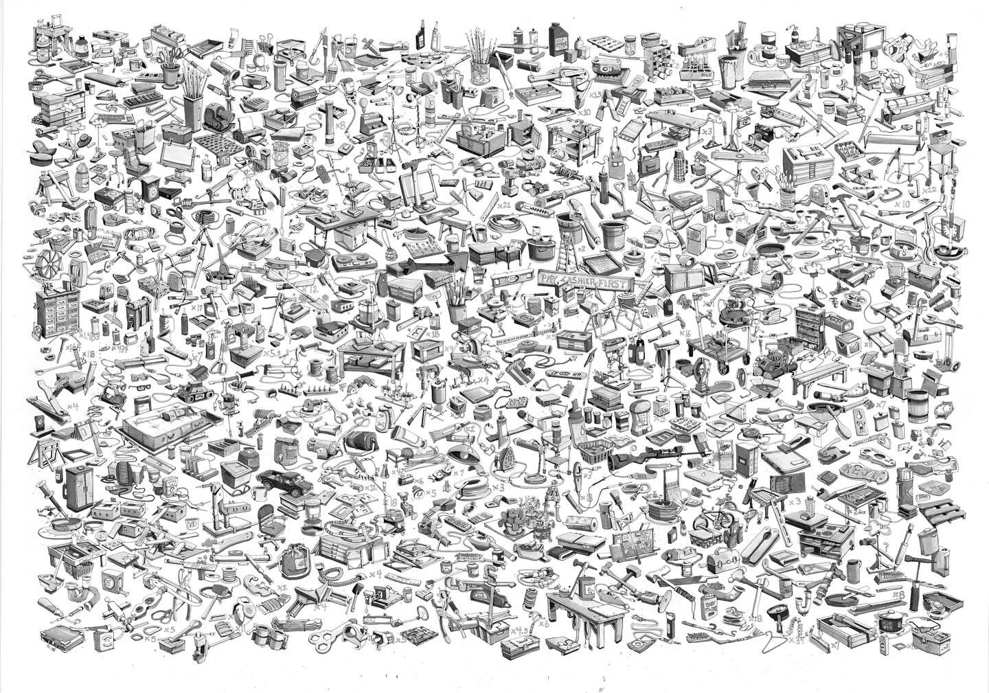 Everything I Own, graphite &amp; ink, 42&rdquo; x 60&rdquo;, 2009, collection of Beth Rudin DeWoody