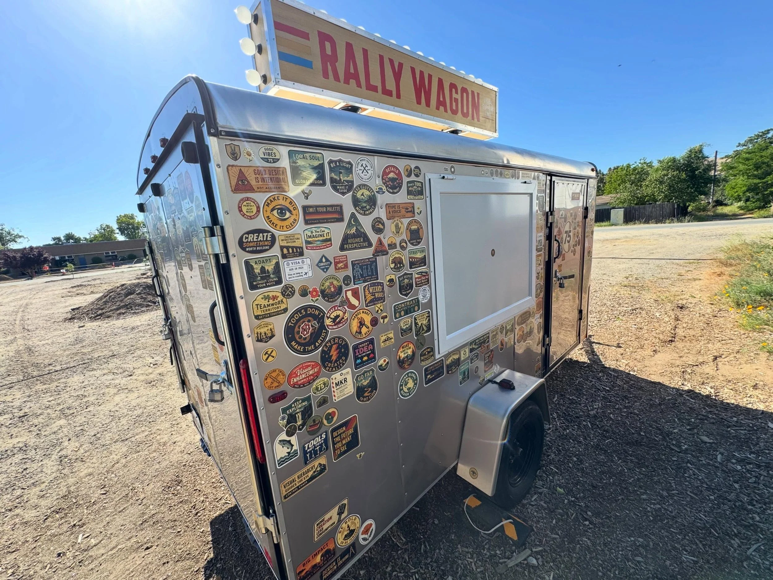 READ THE WAGON. 

At first glance, the Rally Wagon looks like it&rsquo;s just covered in stickers.
Travel stickers, workshop stickers, fake agency labels, field notes, warnings, badges, city marks, nonsense, instructions, evidence, and whatever else 