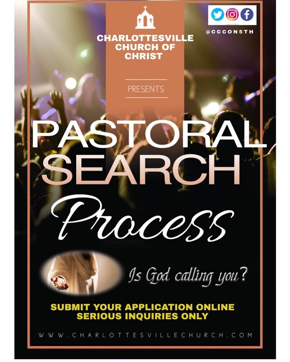 Please submit applications online at our website to be considered as pastor of CCC. www.charlottesvillechurch.com