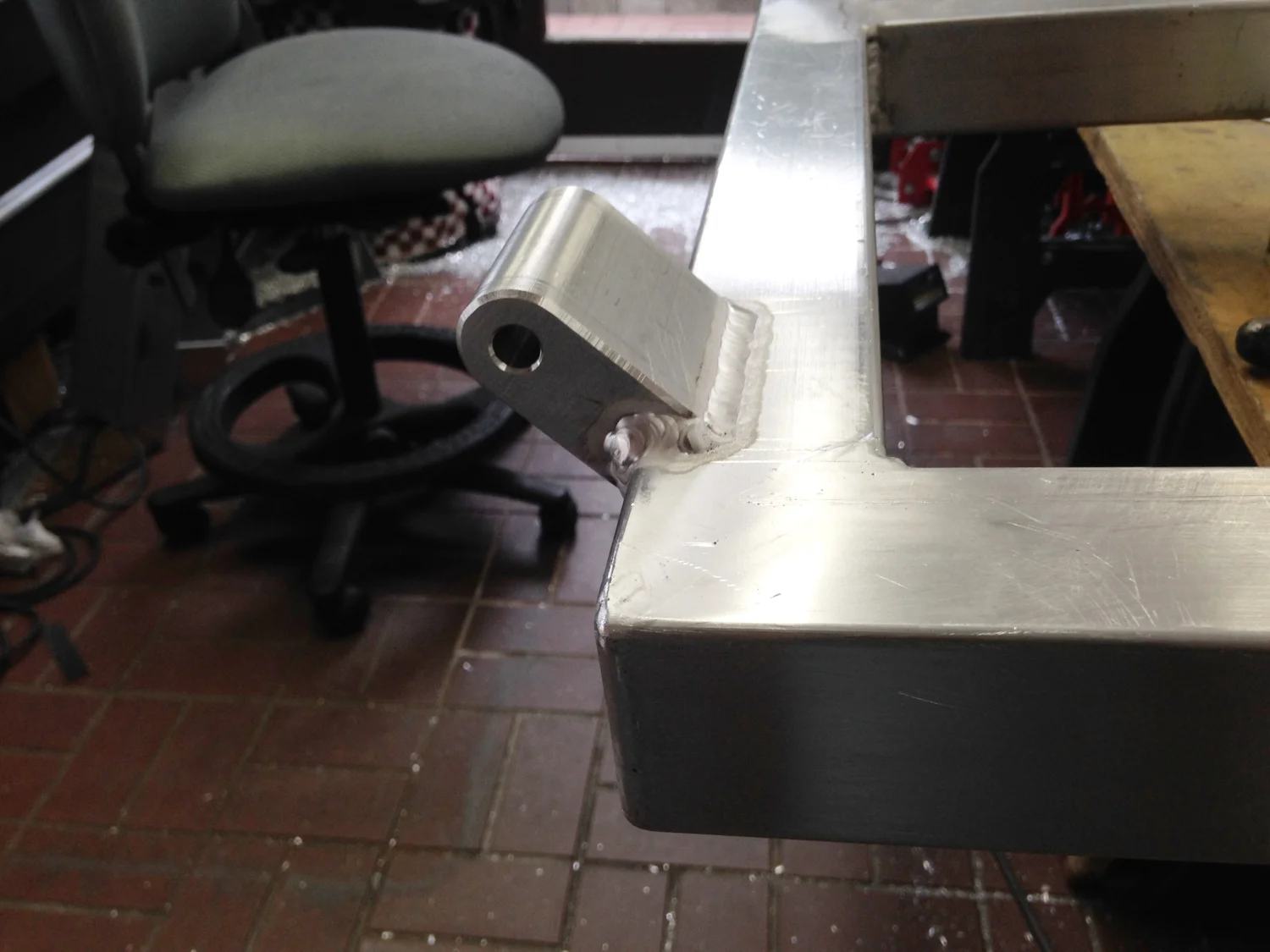 The corner of the platform with all its welds dressed up.