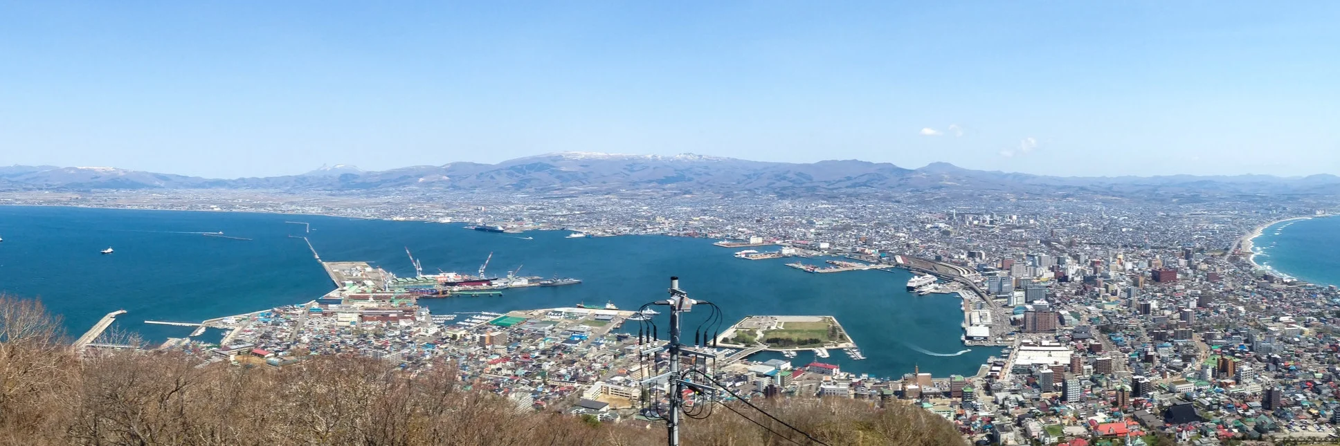 The view from atop Mount Hakodate was panoramic. The peaks across the bay are still covered with snow.