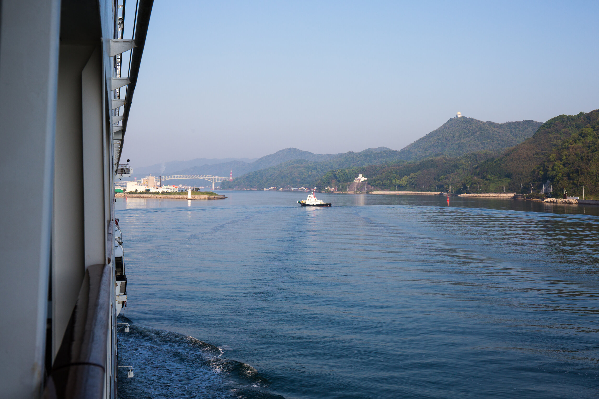 Coming into port at Sakaiminato. Our birthing tug sits patiently, waiting for us to arrive.