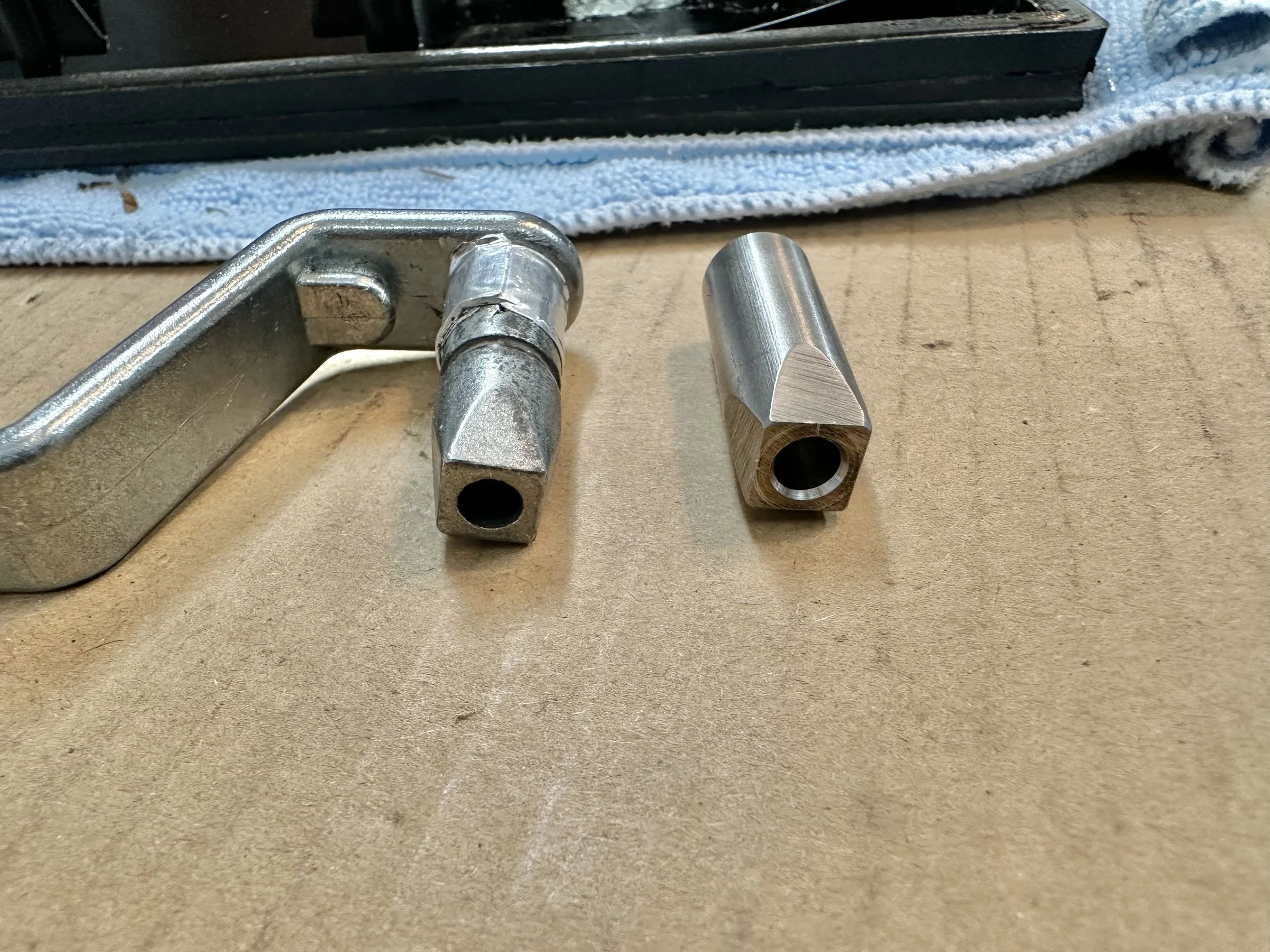   Once the flats were perfected, the shaft was cut to length and sanded for squareness.  