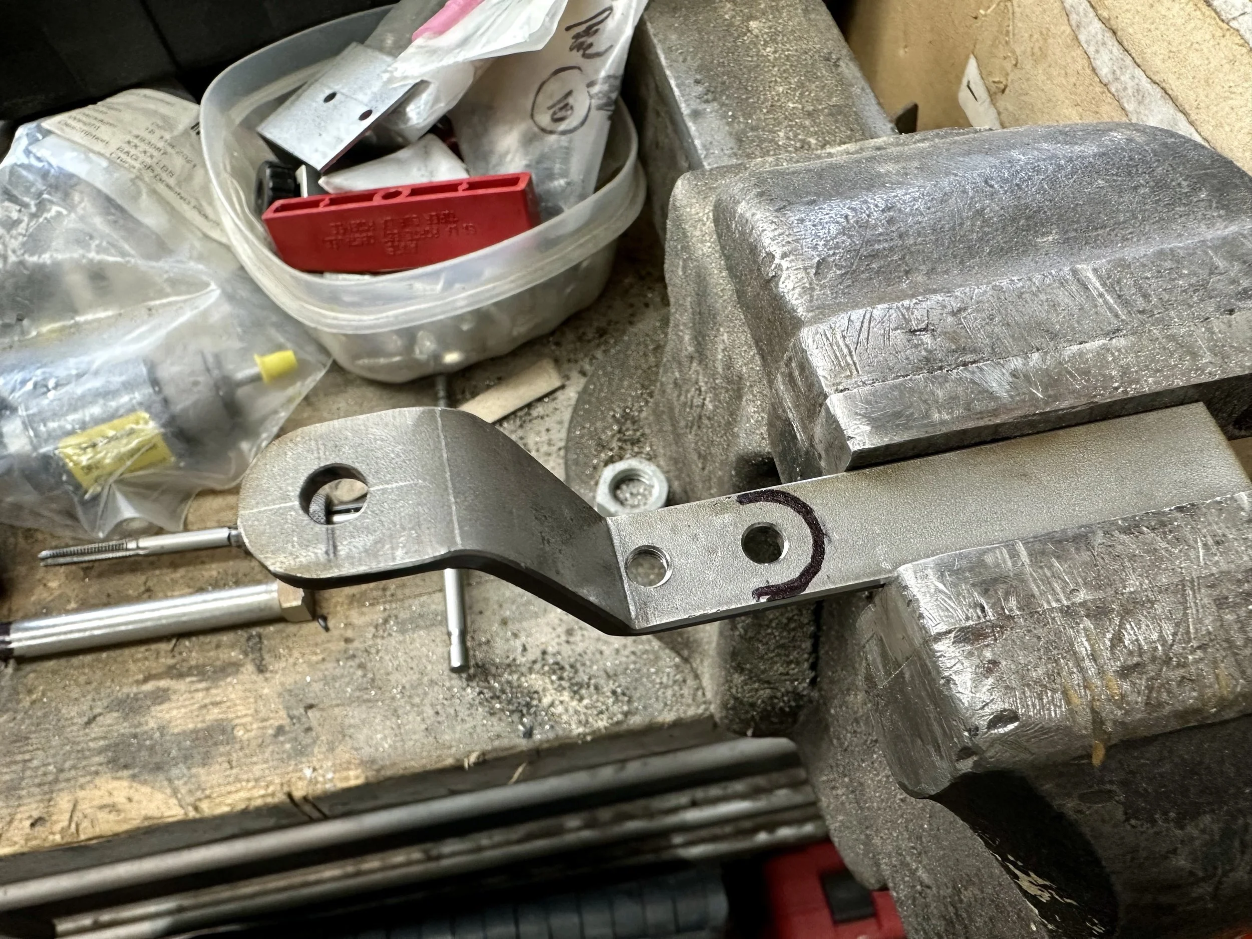   The pivot bolt hole was drilled and the final end curvature of the flatbar was marked.  