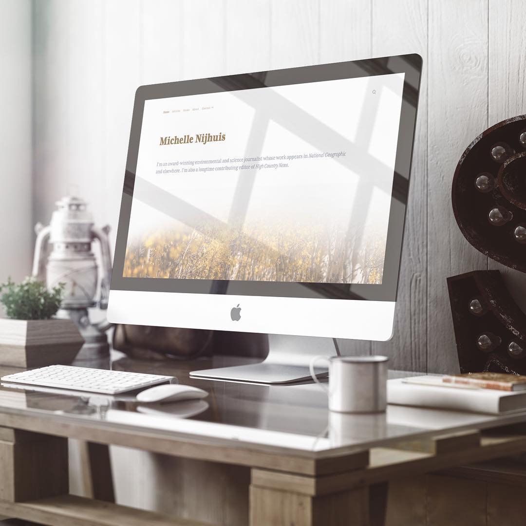 My custom web design client Michelle Nijhuis is a very established writer. We created a branded feel making her point of view very clear while also providing a solid infrastructure to catalog her work on an ongoing basis.