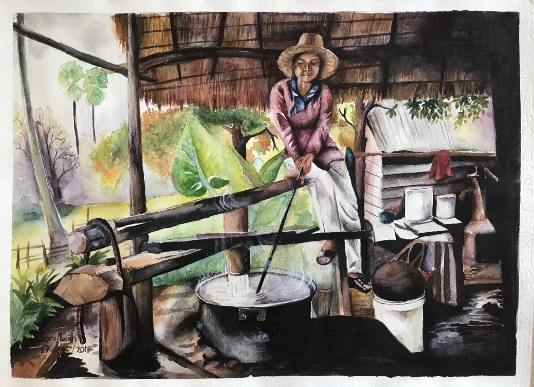 Watercolor of woman sitting (Cambodia)