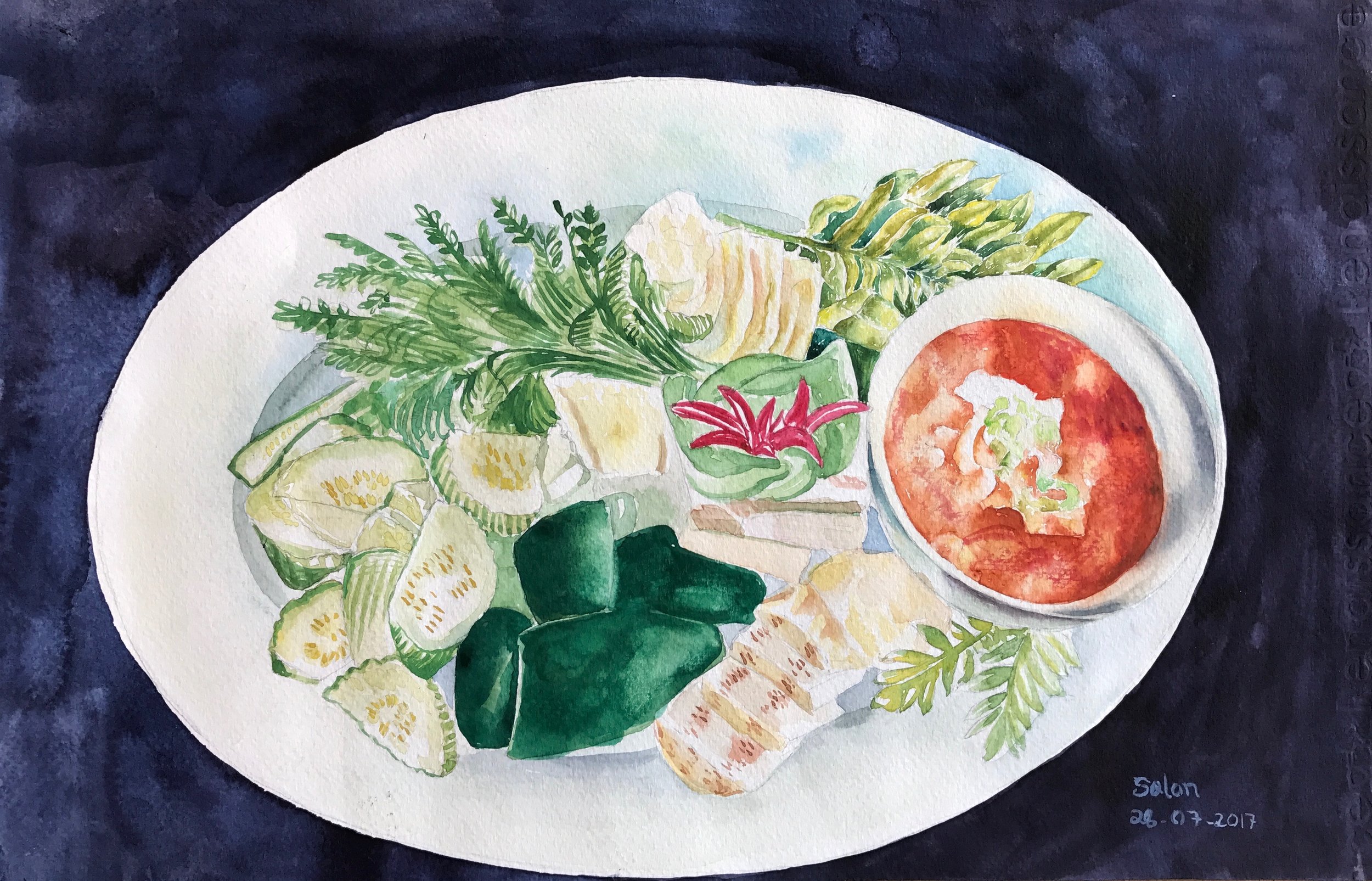 Watercolor of local cuisine (Siem Reap, Cambodia)