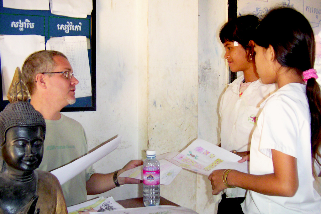 Founder Bill Gentry with students (Colors of Cambodia)