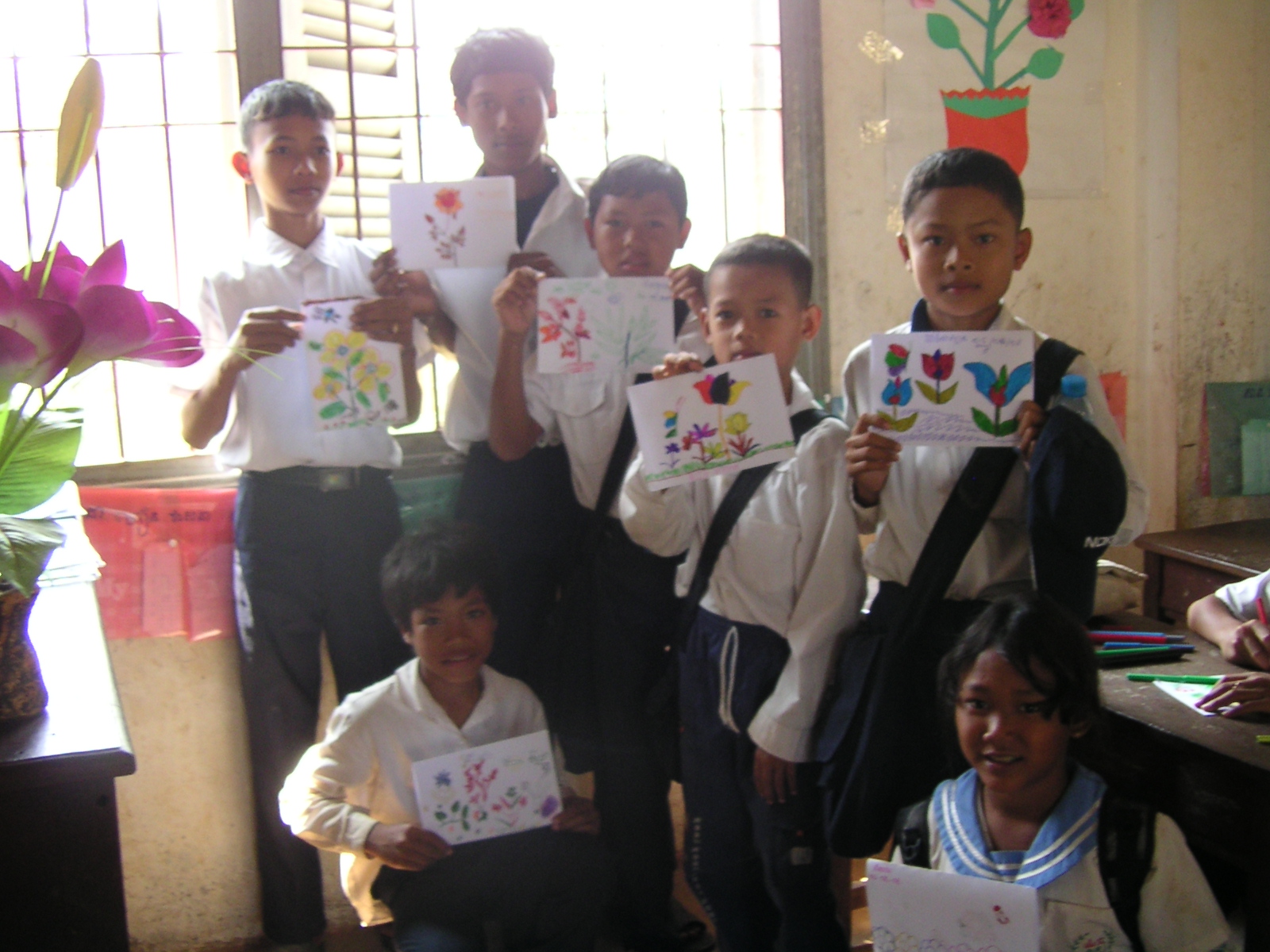 Students displaying their artwork (Siem Reap, Cambodia) 