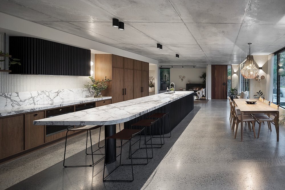 Medium exposure-satin finish. Completed this floor a couple years ago. Great to see how the build turned out!! Builder: @grayhaus_ 📸: @brockbeazleyphotography 
All enquires contact: 
Ayrton - Polished Concrete Floors Australia 
0400 661 452 info@pol