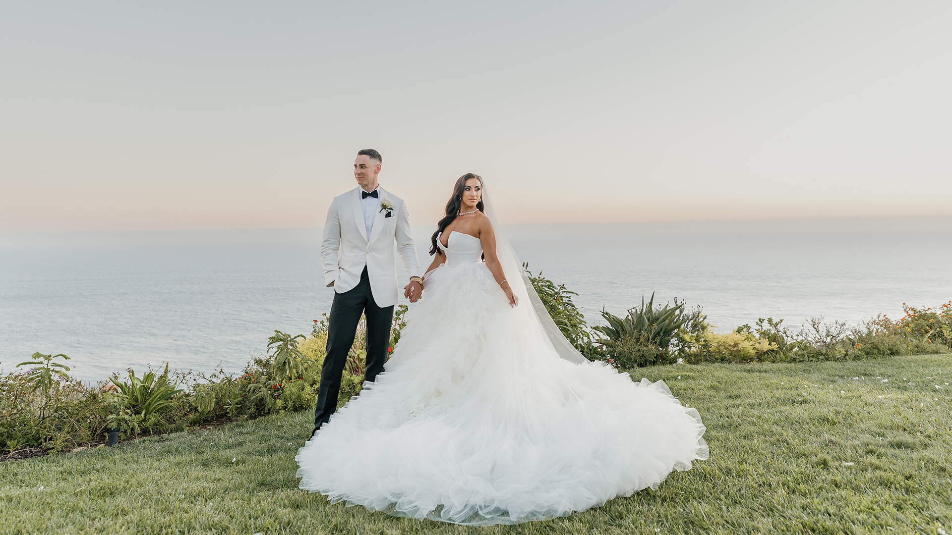 bride and groom at malibu sea view estate