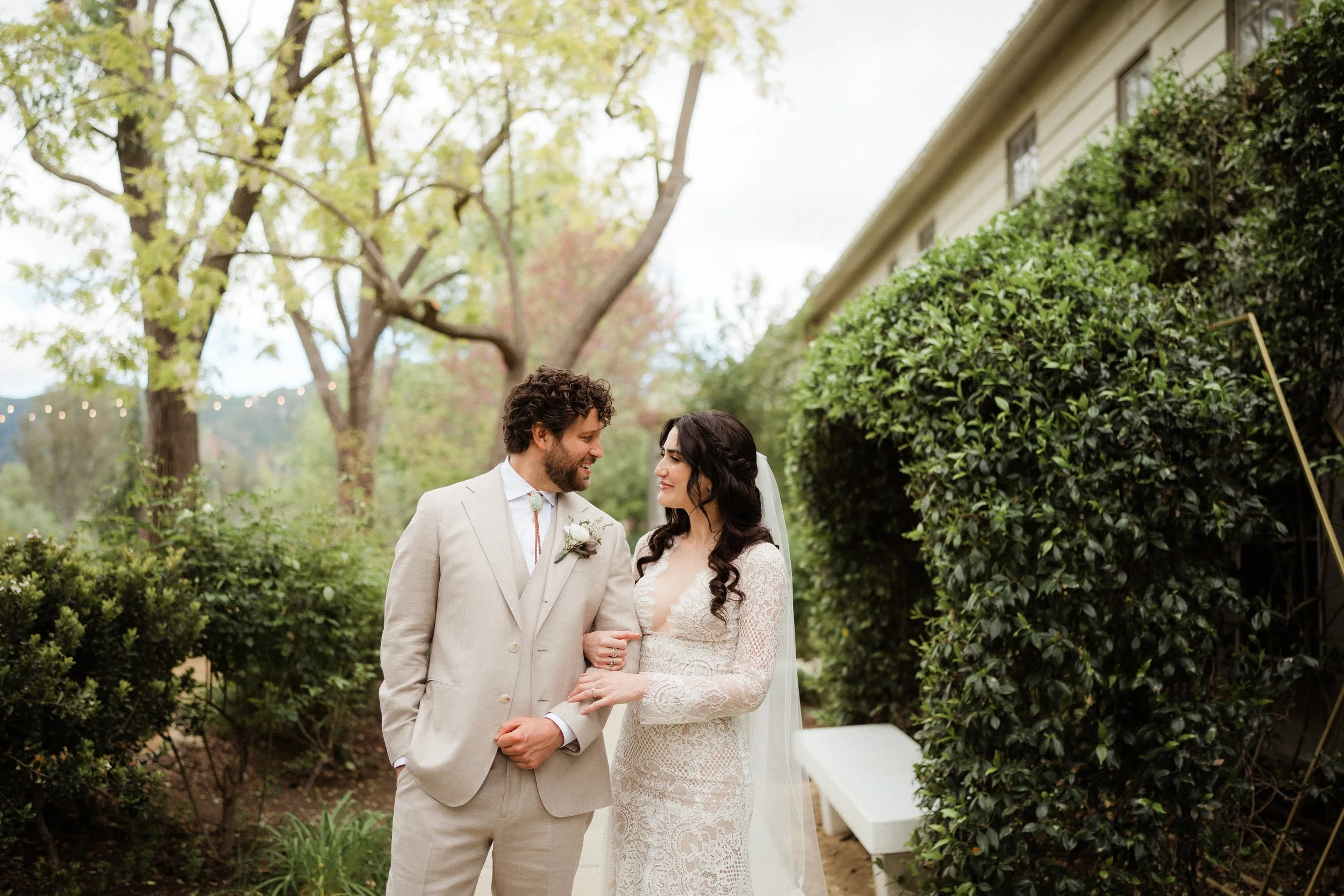 bride and groom first look at the lodge at malibou lake