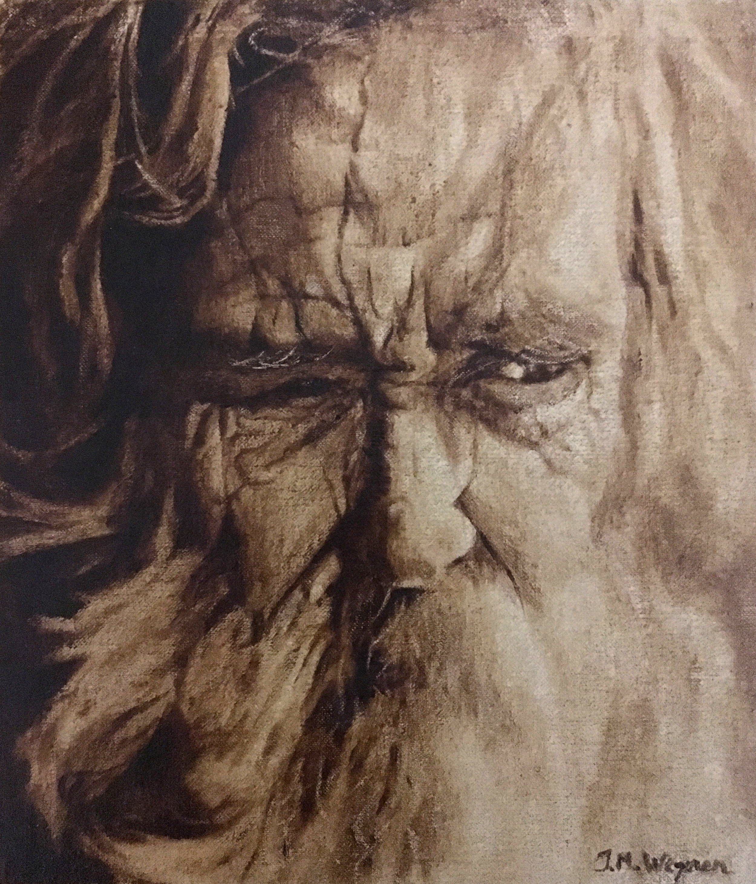 Old Man Portrait Study In Raw Umber