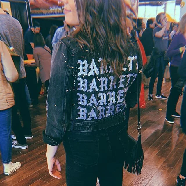 @kaitlincecilia in her #custom MPUSA Pablo jacket #handpainted and #bleached #upcycled black denim jacket ⚡️🎸🤘🏻🎸⚡️