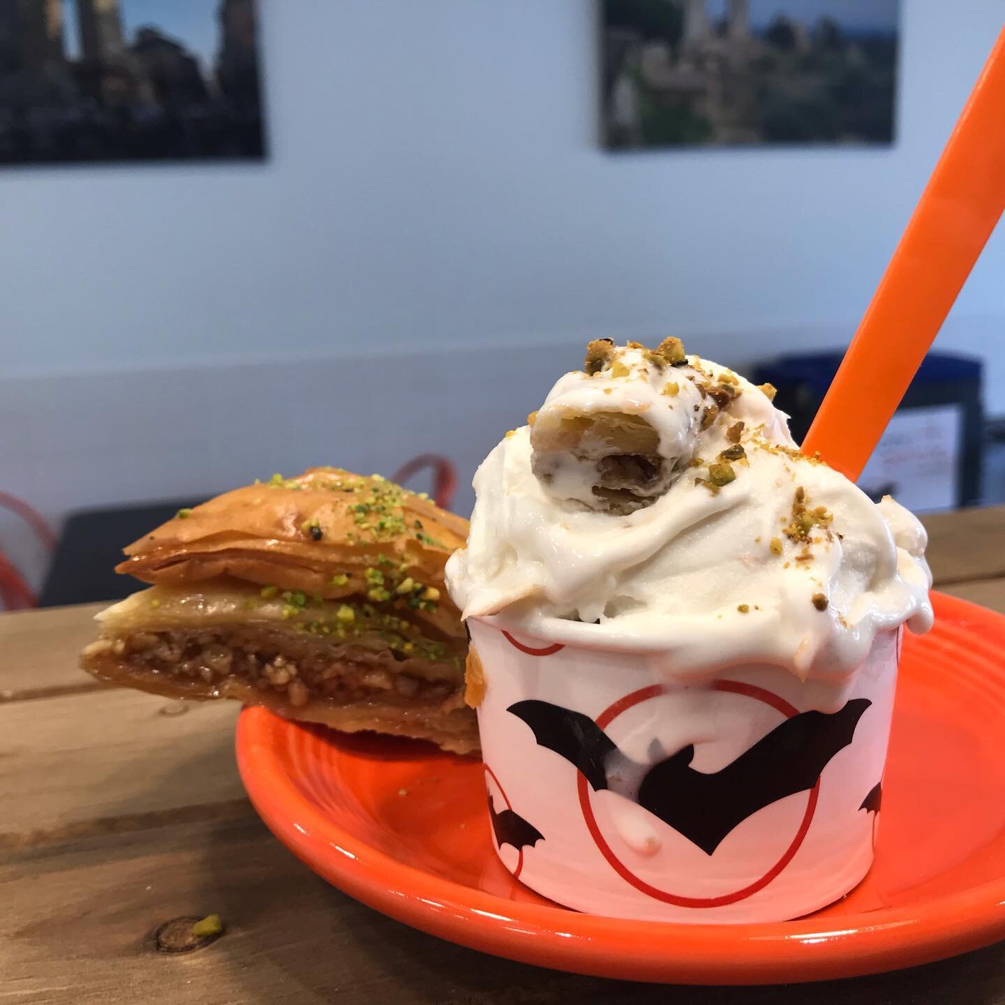 BAKLAVA is our LAB flavor and it got great reviews from the Thursday crowd! Honey gelato with cut up Baklava, drizzled in honey. Sweet on sweet - yummy! And, PISTACHIO is back 🙂 Bring dad in for a treat or take some to serve him at home. I&rsquo;m s