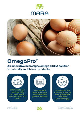 Mara Renewables brochure on microalgal omega-3 DHA. Showing human health benefits of eating naturally enriched chicken and eggs