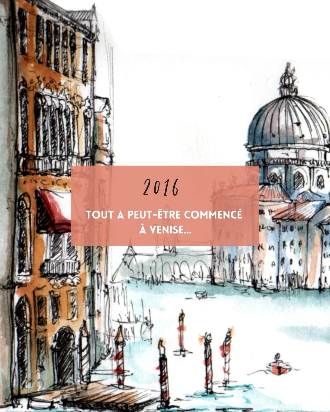 2016 
Je suis salari&eacute;e,
graphiste textile.

Je pr&eacute;pare mon mariage.

Et je dessine Venise
dans un carnet.

Rien de strat&eacute;gique.
Juste le plaisir de tracer.

2026
Je suis devenue
artiste live sketching.

Et je dessine d&eacute;sor