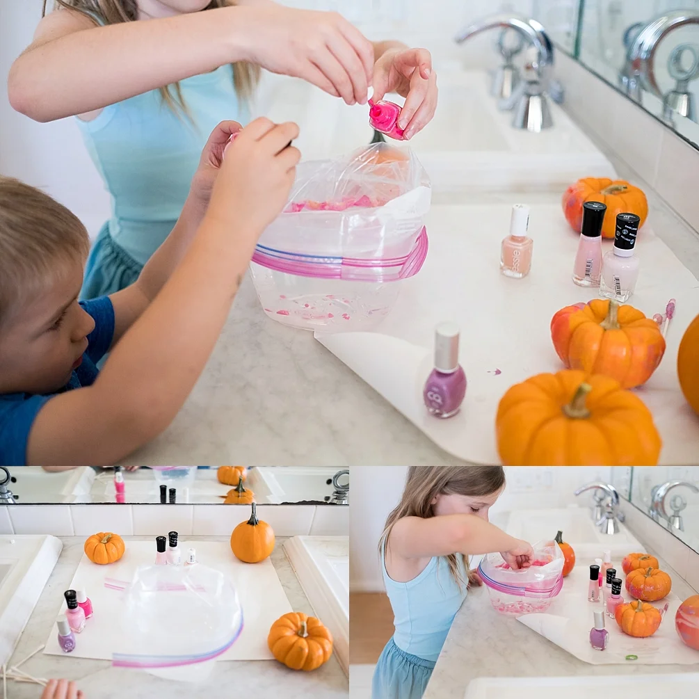 Collage of lifestyle photos of girl and boy painting a pumpkin by Erica Faith Photography in Claremont, CA