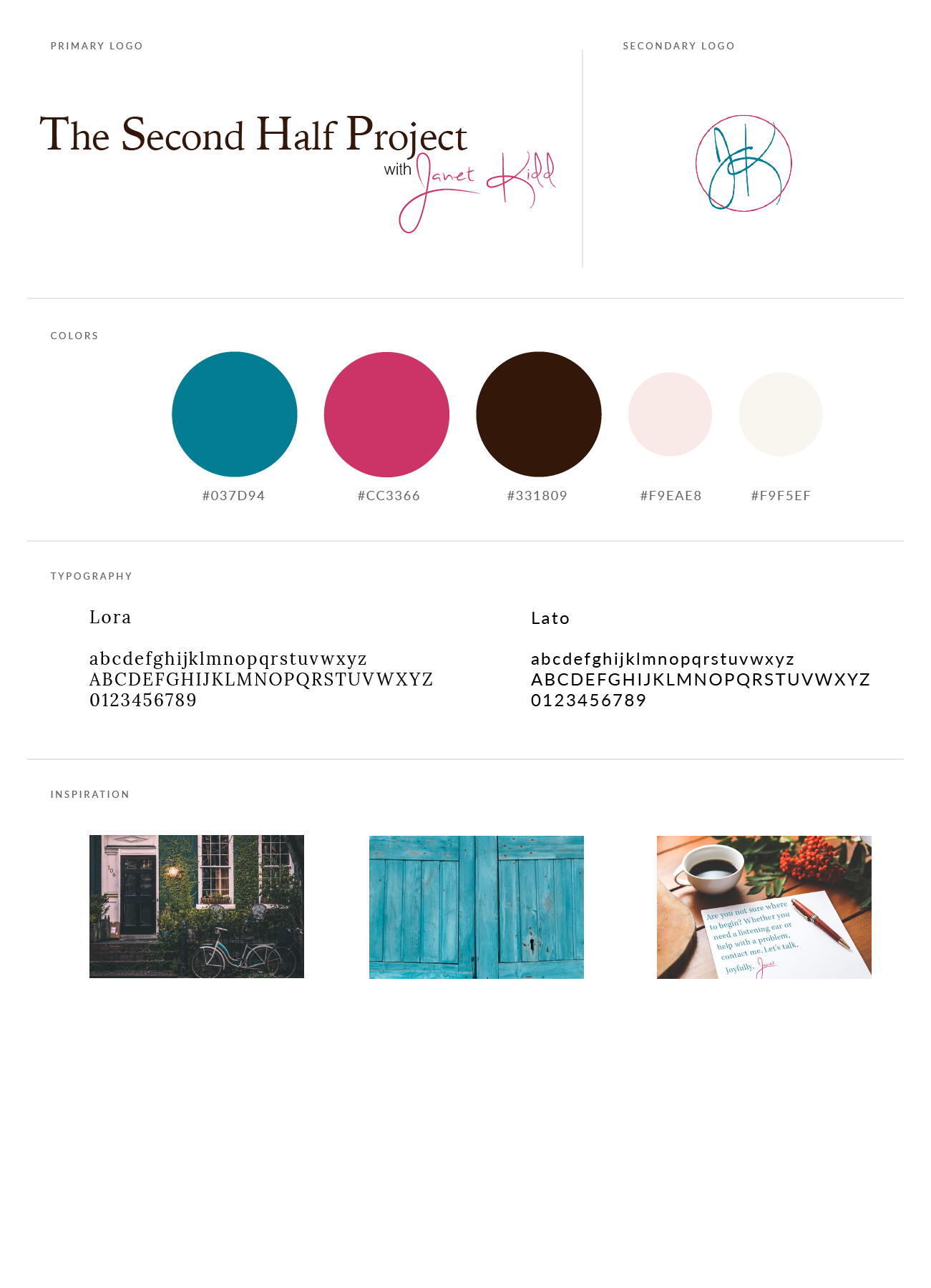 Brand Board for The Second Half Project. Created by Erica Walker