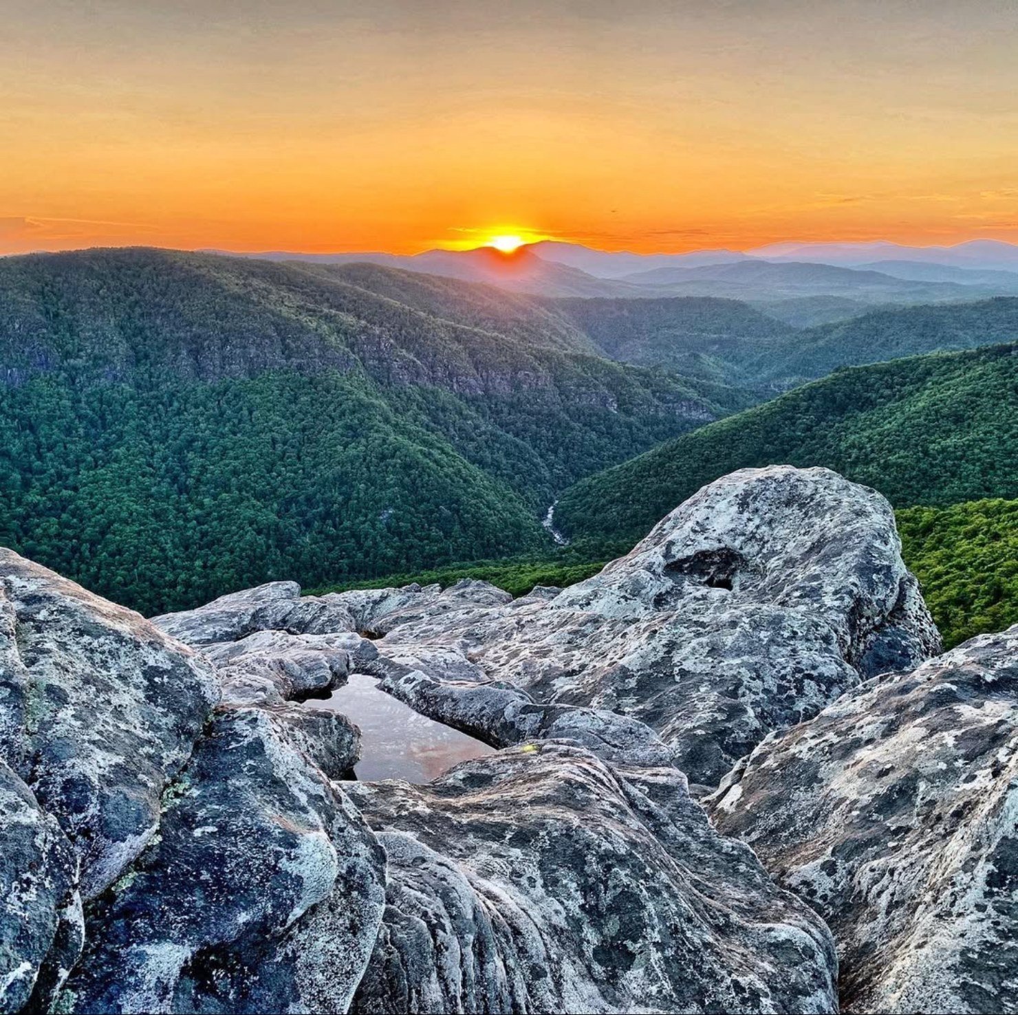 Sunset over Linville Gorge from Hawksbill Mountain, North Carolina