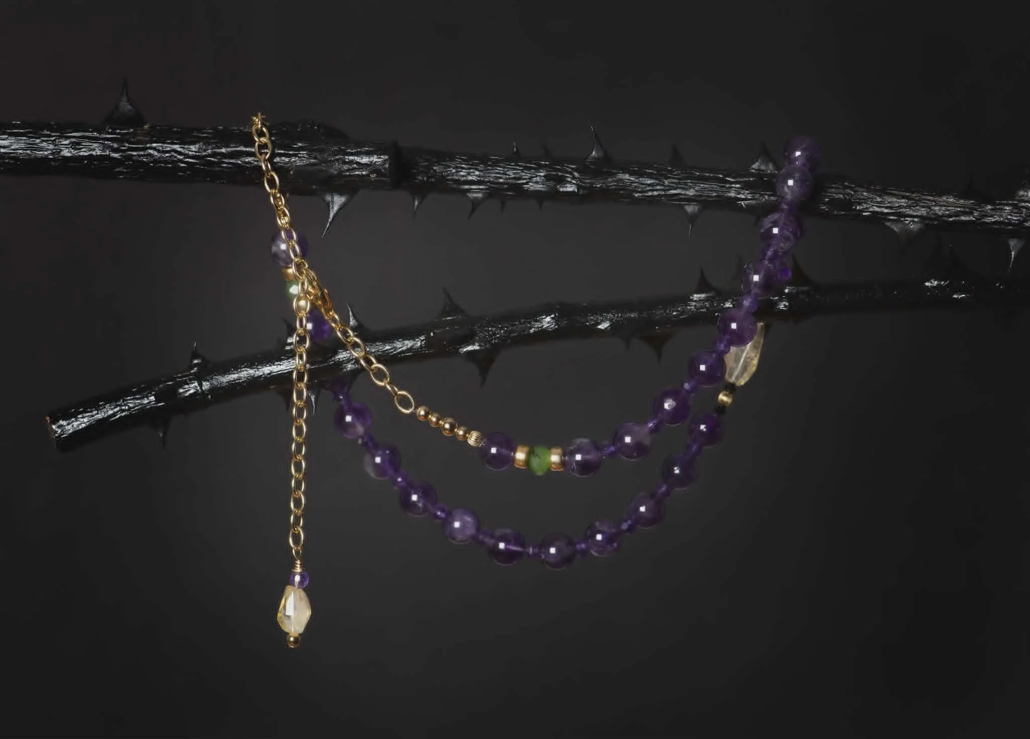 Amethyst, Citrine, Spinel, BC Jade, & Gold Fill Necklace by Deb Stringfellow